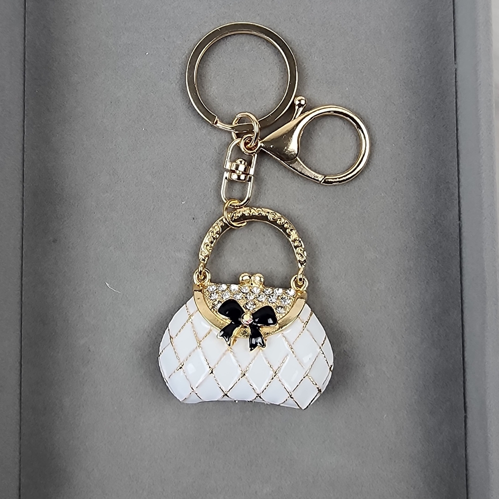 Elegant White and Gold Purse Keychain